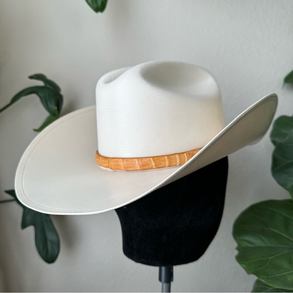 Old Stone cowboy hat straw tan western gold silver band 100x - Picture 8 of 12